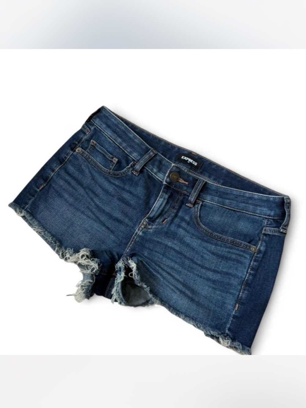 Express Shortie Shorts Low Rise Raw Hem Denim Shorts - Size 6- Y2K Aesthetic